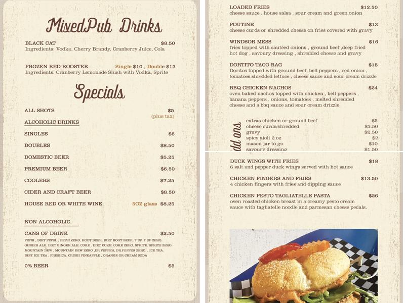 The Cat & Rooster Pub Menu