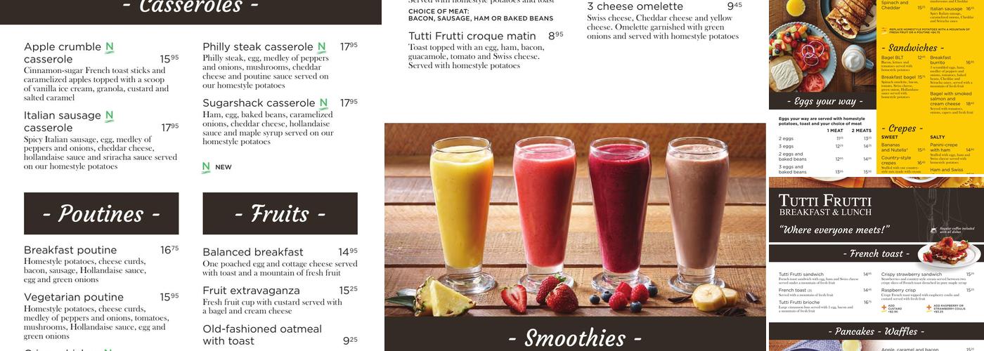 Tutti Frutti déjeuner et diner Menu