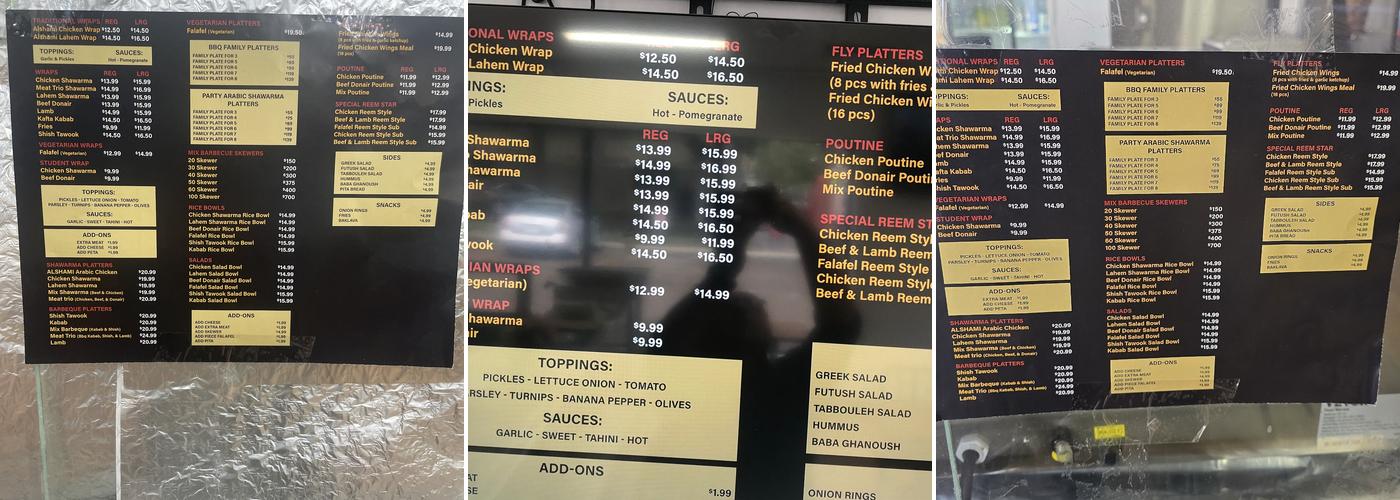 Reem star shawarma Menu