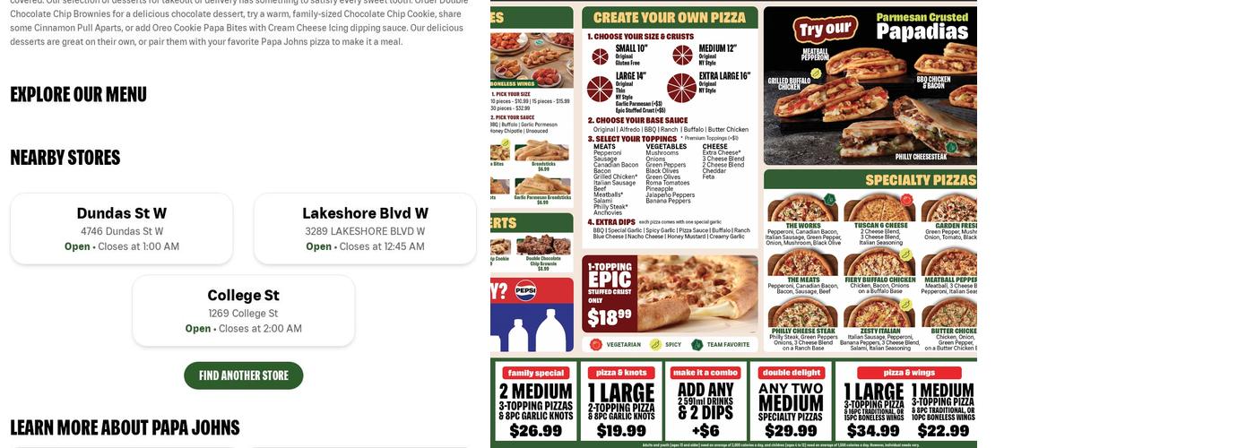 Papa Johns Pizza Menu