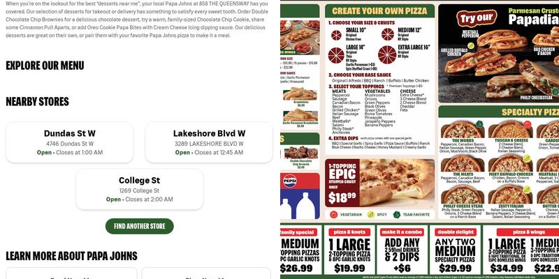 Papa Johns Pizza Menu