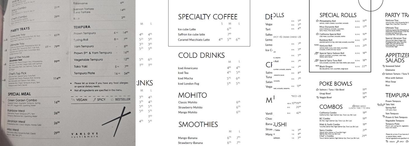 VanLove sushi & more Menu