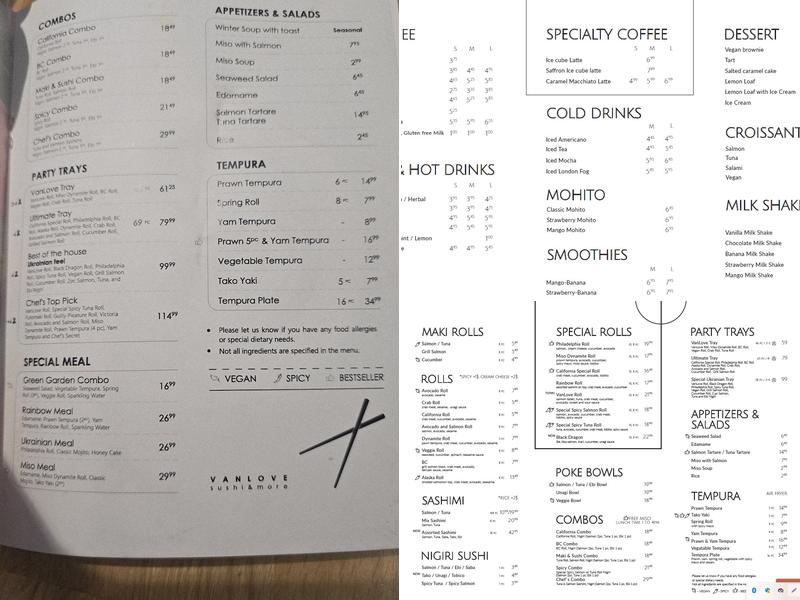 VanLove sushi & more Menu