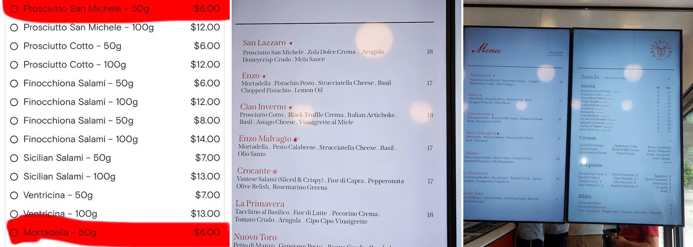 Ariete E Toro Menu