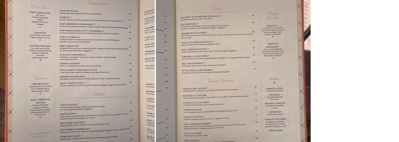 Sant Ambroeus Aspen Restaurant Menu