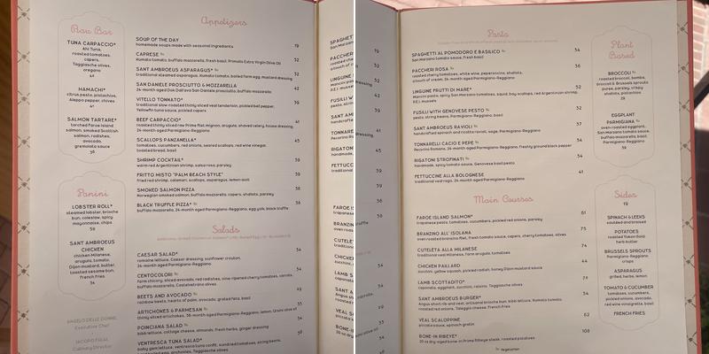 Sant Ambroeus Aspen Restaurant Menu