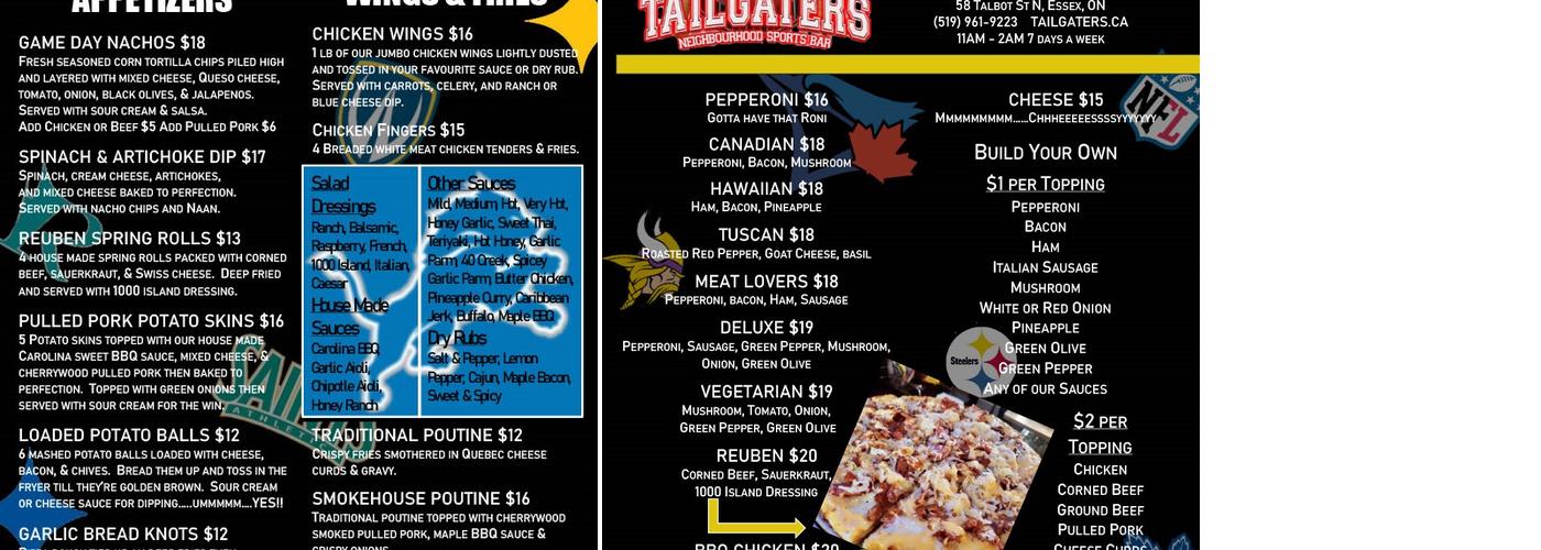 Tailgater's Sports Bar Menu