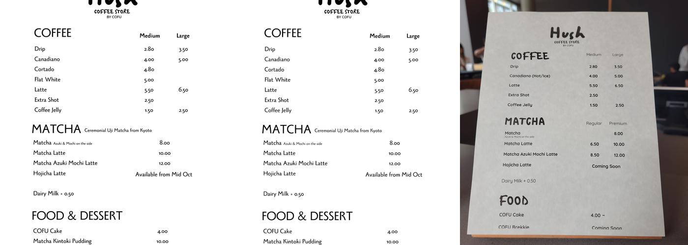 Hush Coffee Store Menu