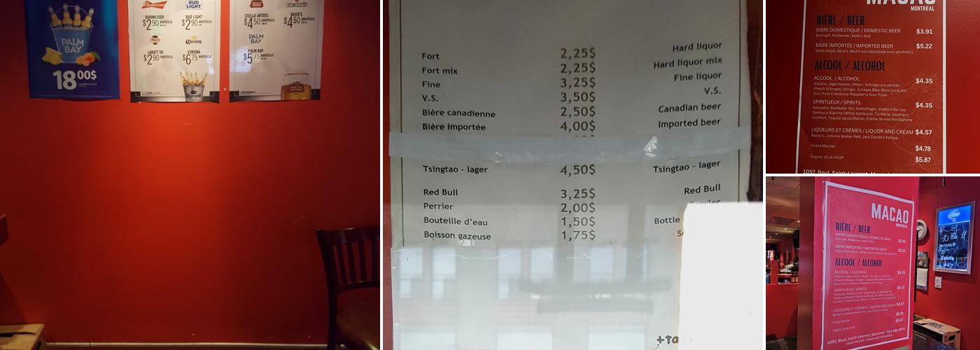 Bar Macao Menu