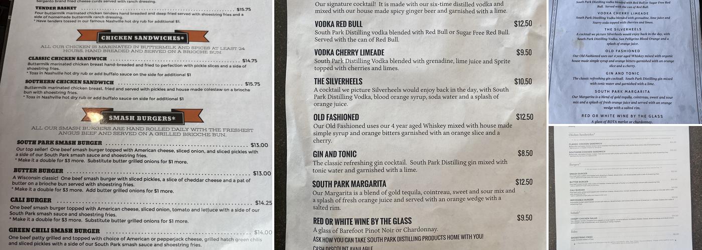 South Park Brewing Menu