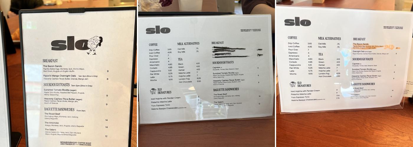 Slo Coffee Menu