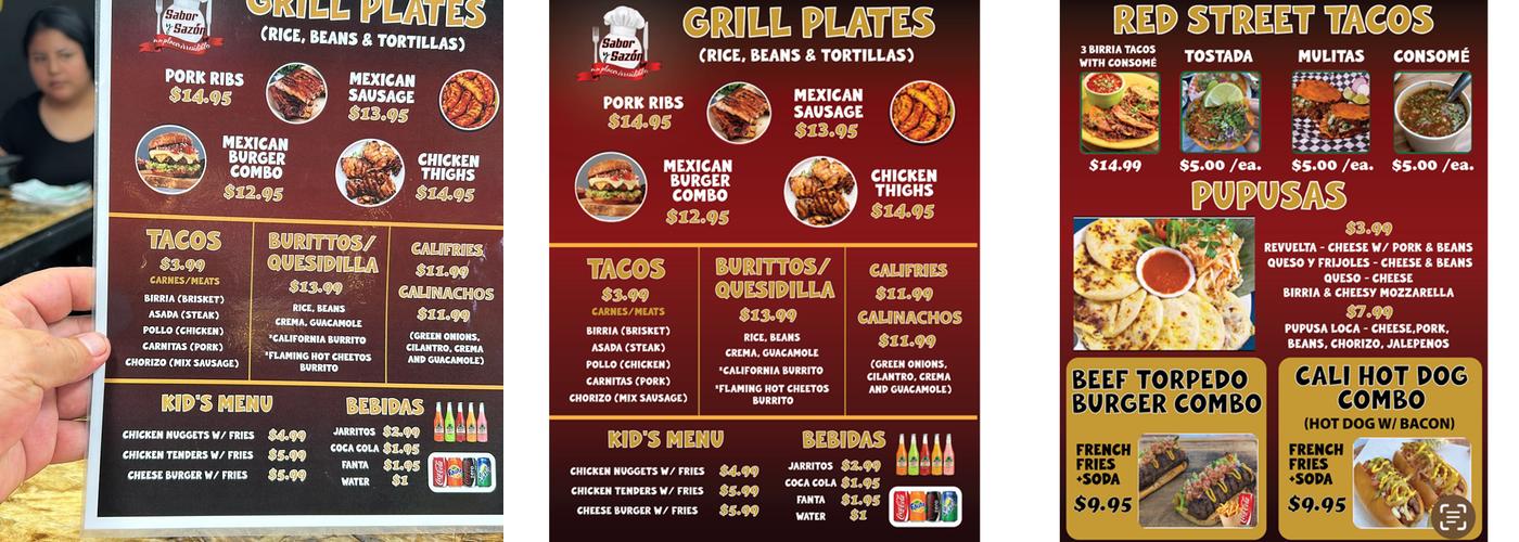 Sabor & Sazón Grill Menu