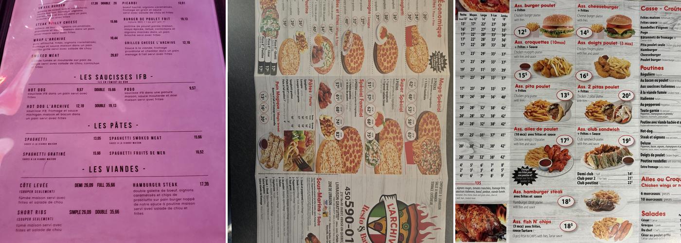 L'Archive Resto-Bar Menu