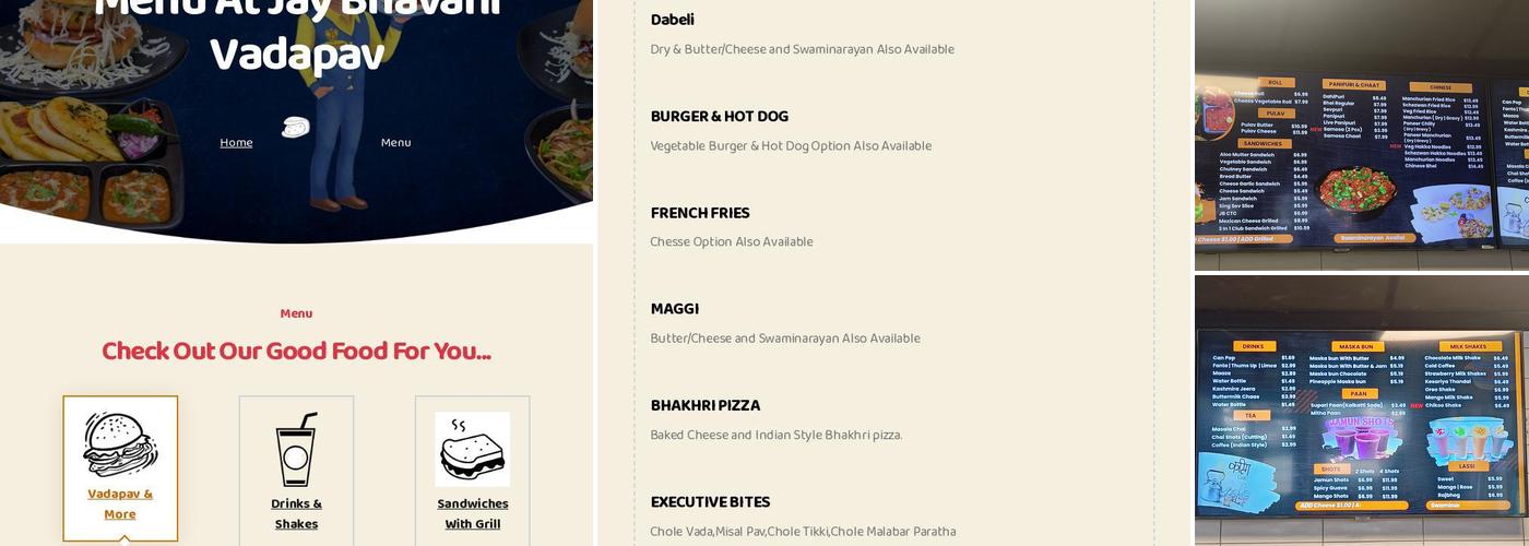 Jay Bhavani Vadapav Menu