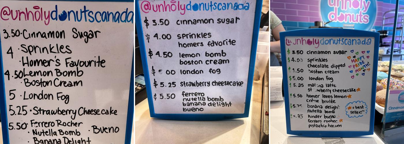 Unholy Donuts Menu