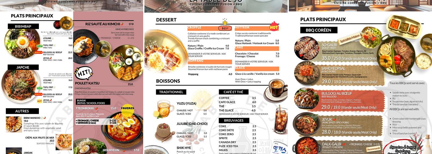 LA TABLE DE JO Restaurant Menu