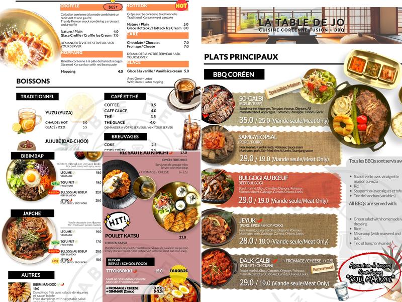 LA TABLE DE JO Restaurant Menu