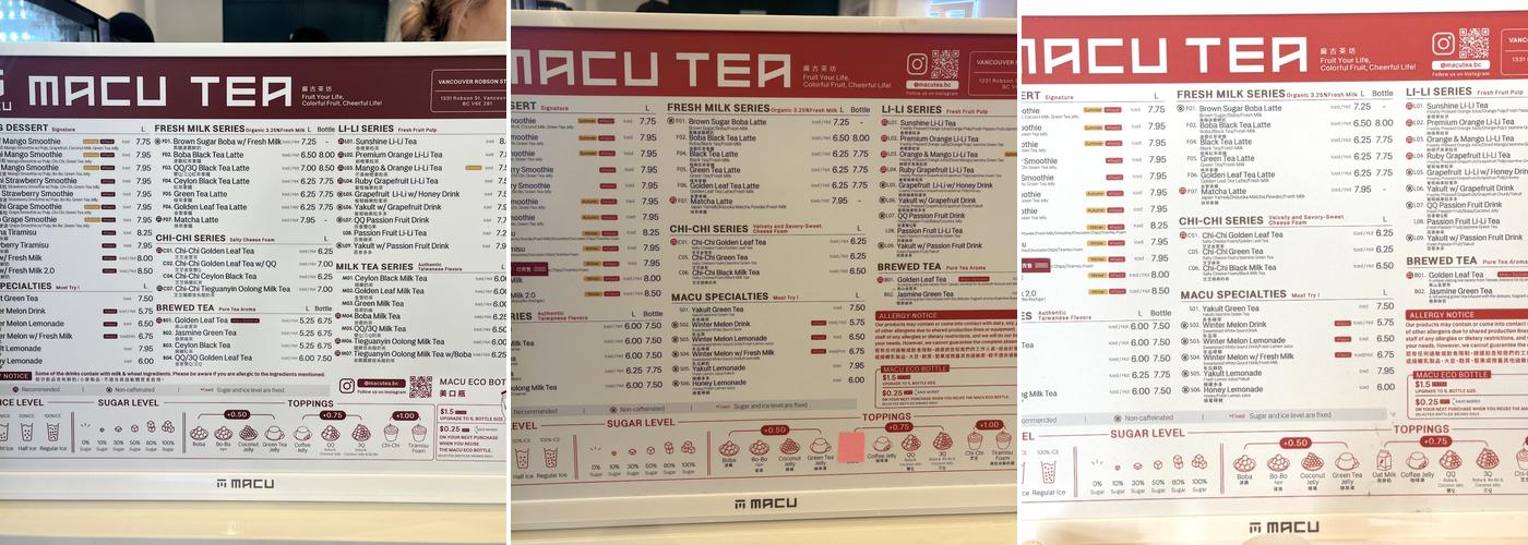 MACU TEA - Robson Menu