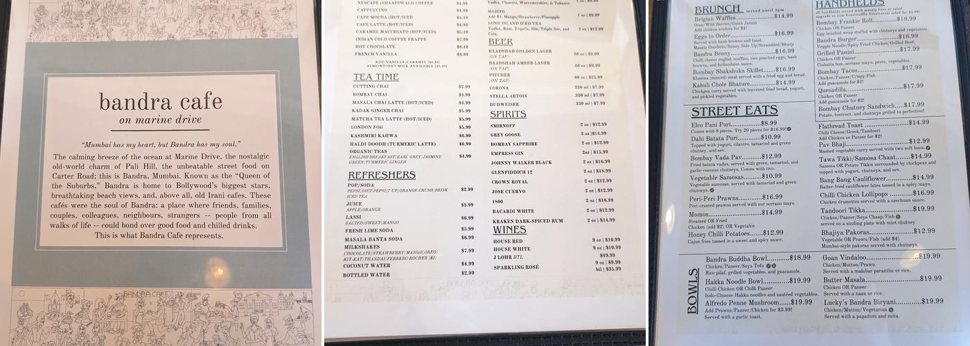 Bandra Cafe White Rock Menu