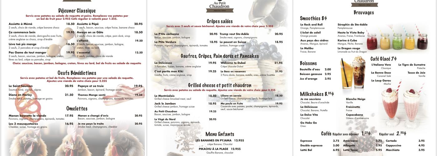 Au petit chaudron Menu