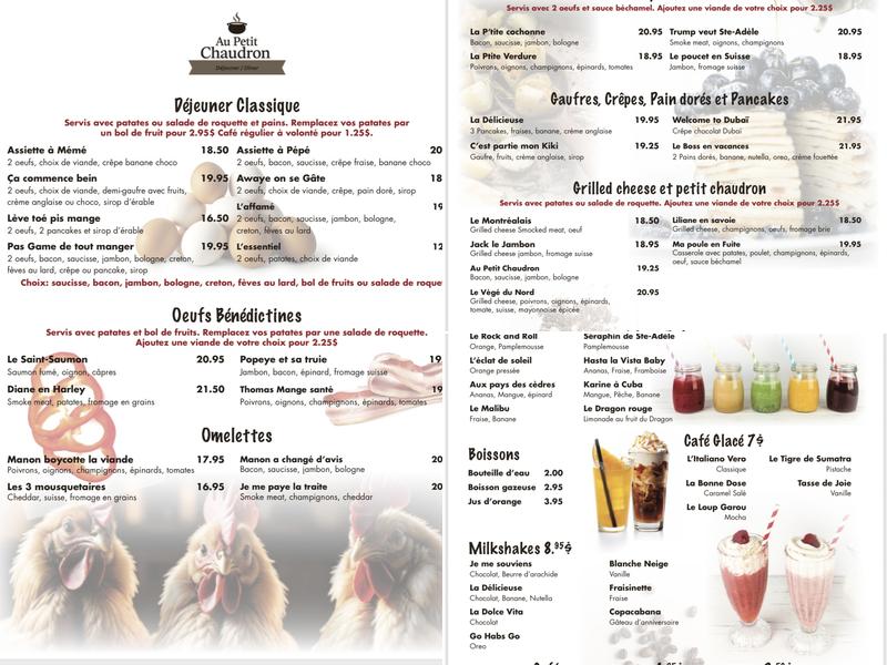 Au petit chaudron Menu