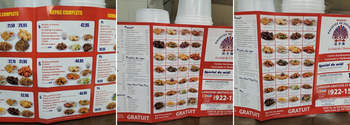 baguettes de szechuan Menu