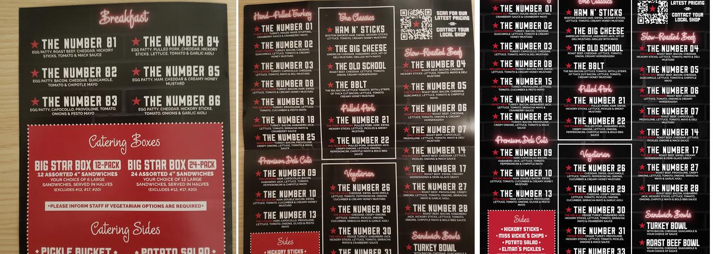 Big Star Sandwich Broadway Menu