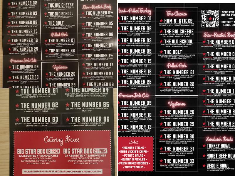 Big Star Sandwich Broadway Menu