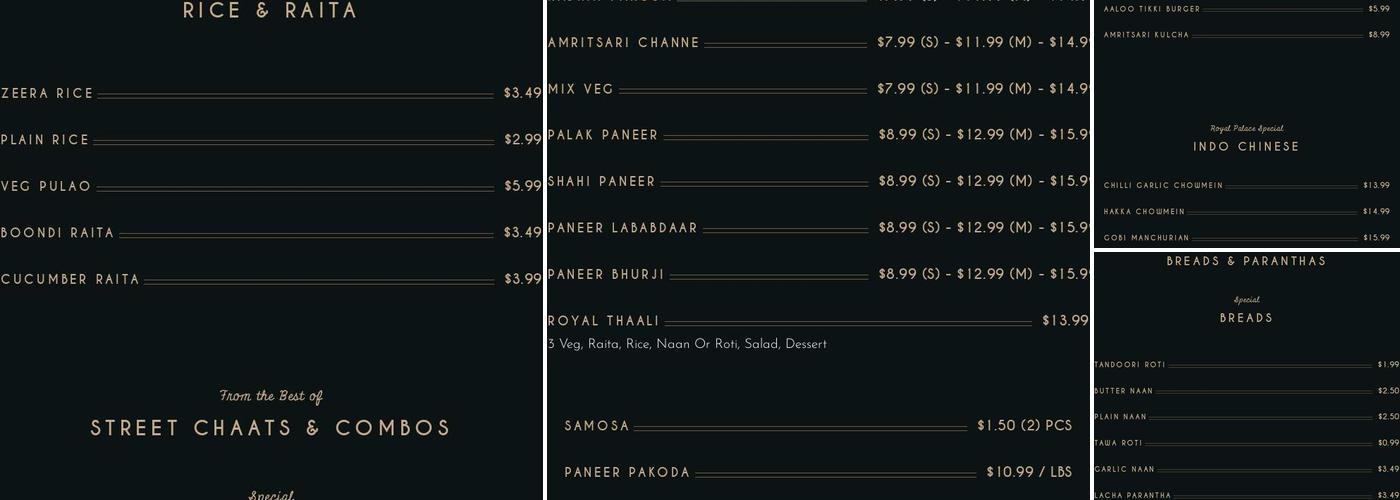 ROYAL PALACE SWEETS & RESTAURANT Menu