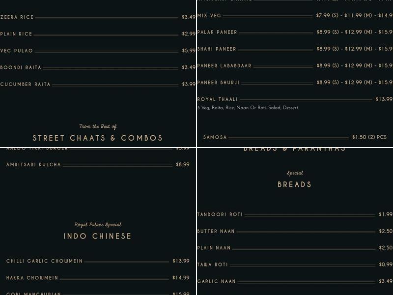 ROYAL PALACE SWEETS & RESTAURANT Menu