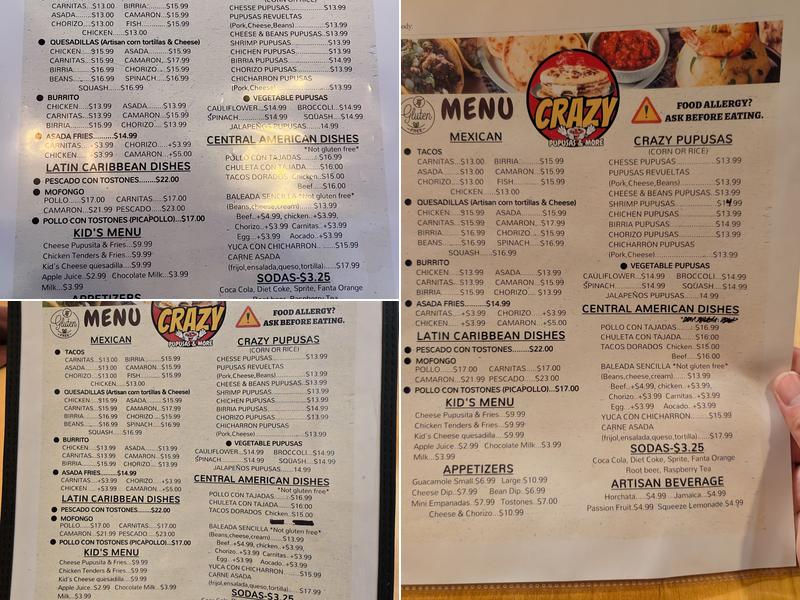 Crazy Pupusas & More Menu