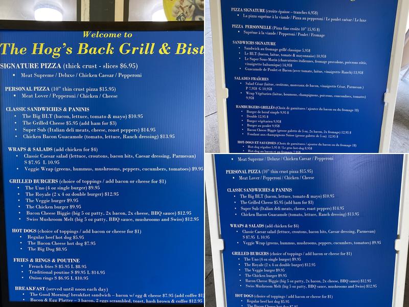 The Hog's Back Grill & Bistro Menu