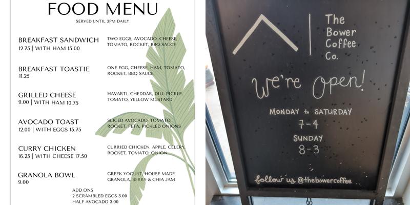 The Bower Coffee Co Menu