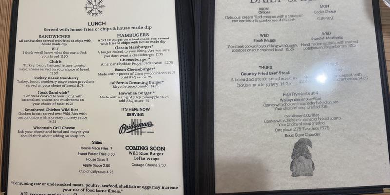 Billings Park Eatery Menu