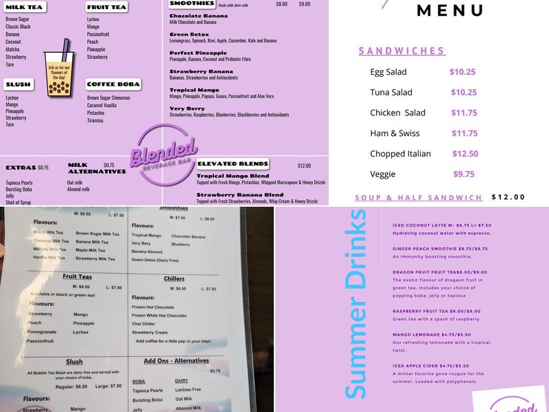 Blended Beverage Bar & Bites Menu