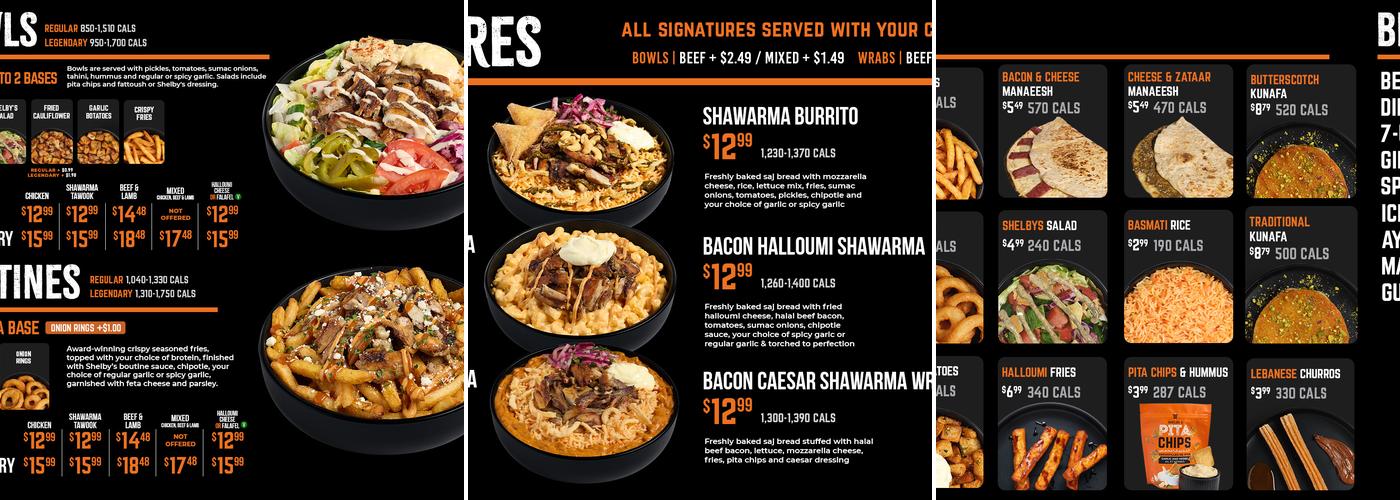 Shelby's Legendary Shawarma Menu