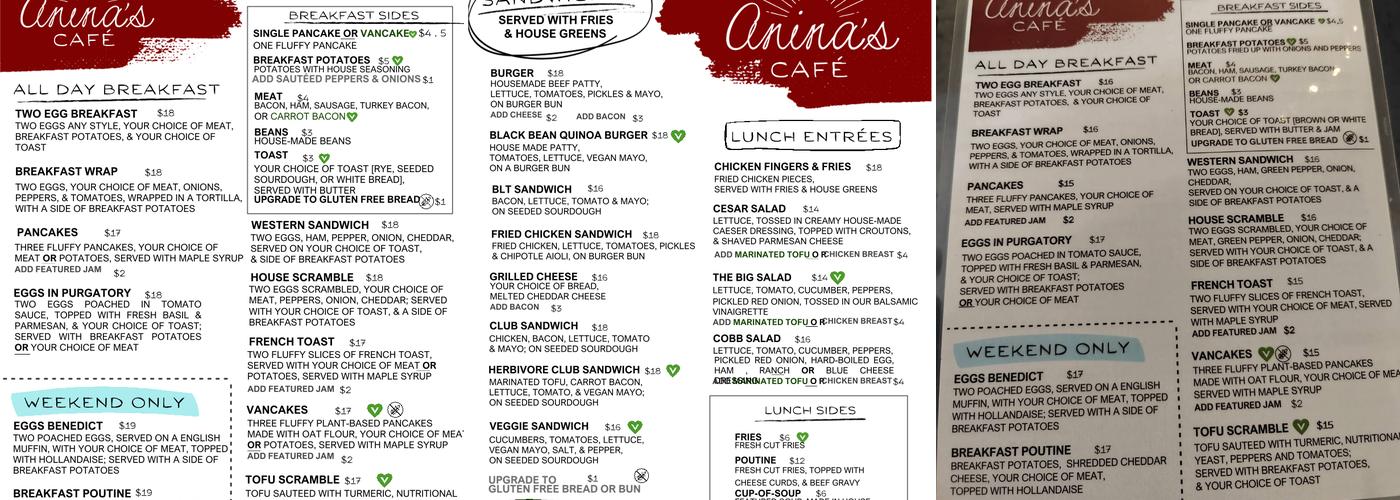 Anina's Cafe Menu