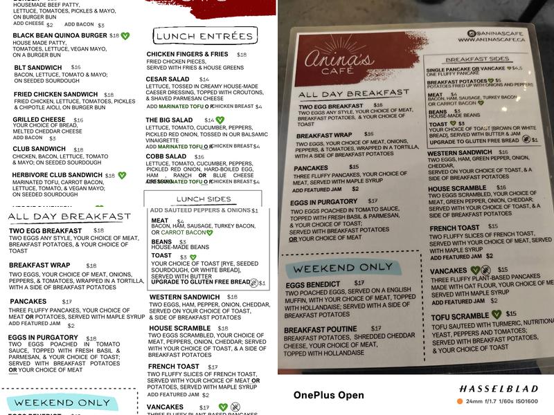 Anina's Cafe Menu