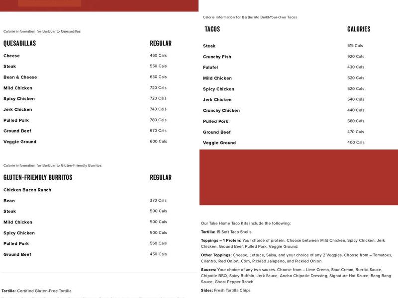 barBURRITO Menu