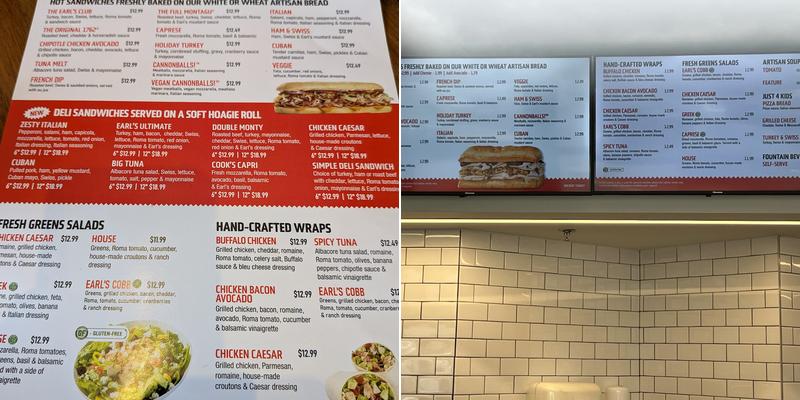 Earl of Sandwich Menu
