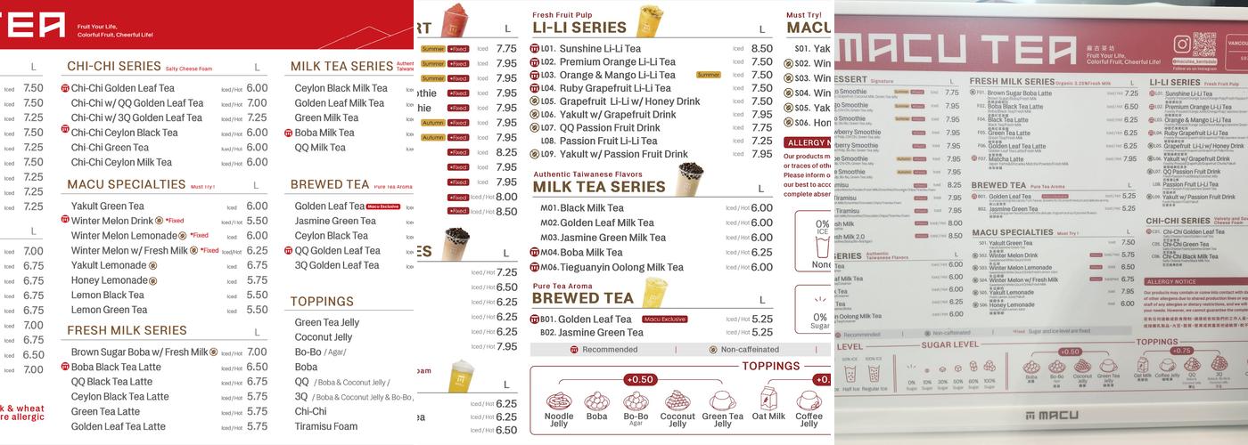 MACU Tea - Kerrisdale Menu