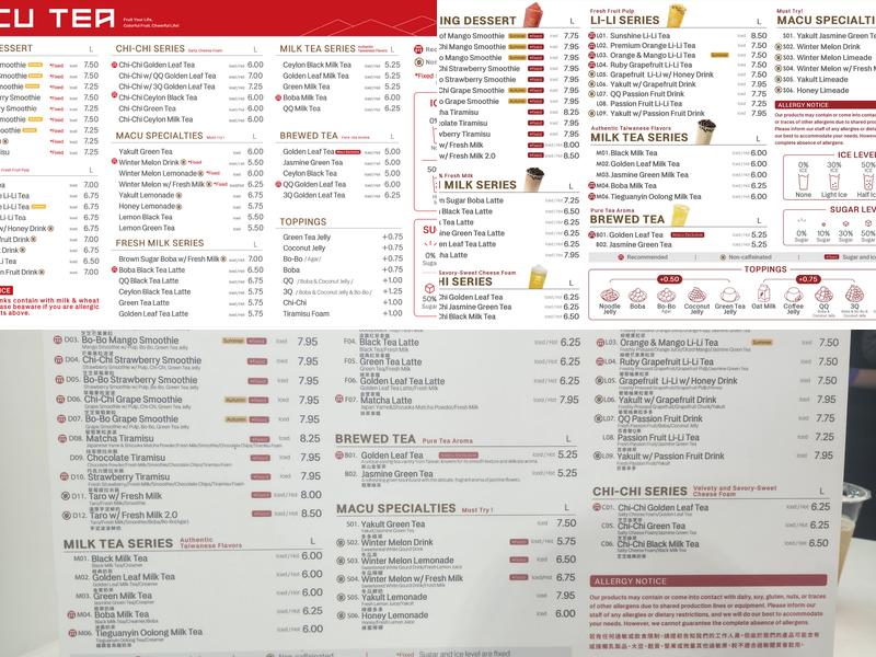 MACU Tea - Kerrisdale Menu