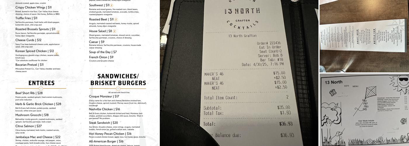 13 NORTH Menu