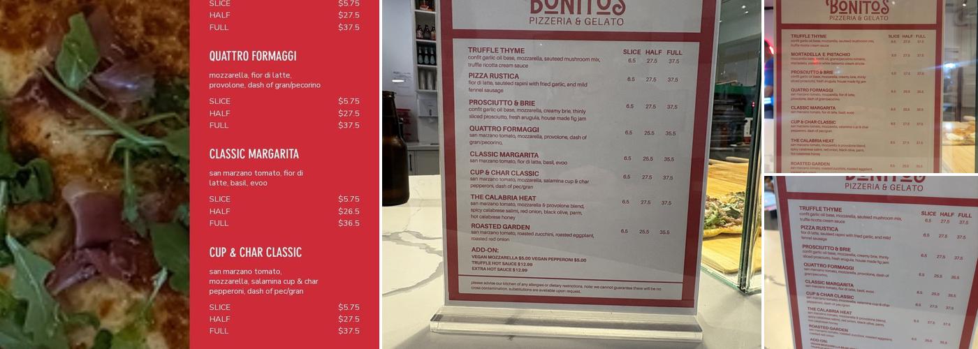 Bonito's Pizzeria & Gelato Menu