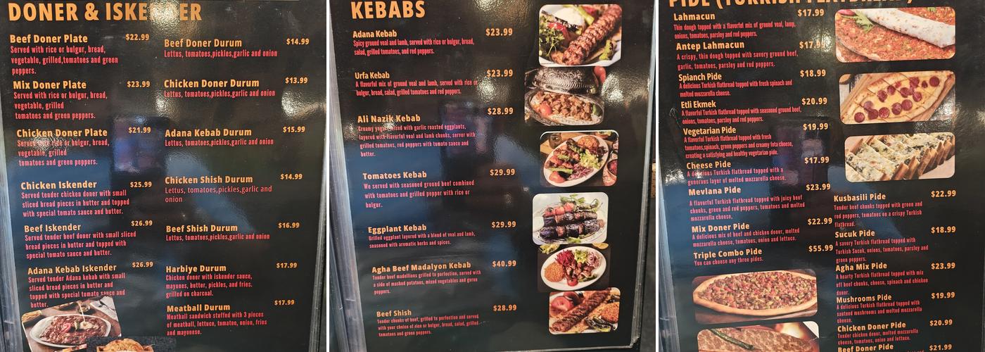 AGHA Restaurant Waterloo Menu