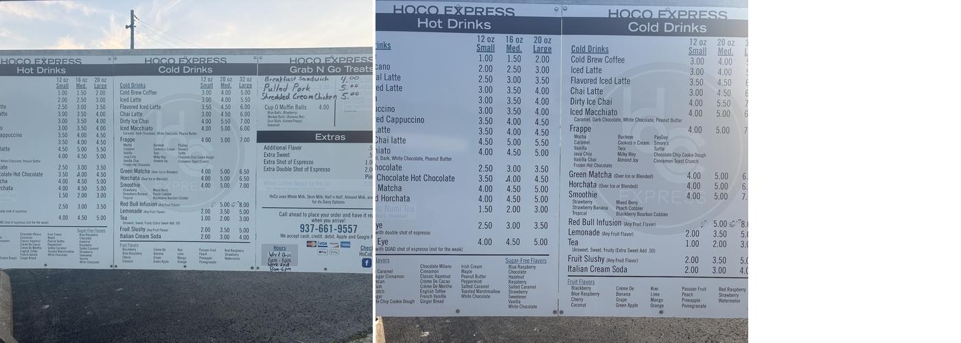 HoCo Express Menu