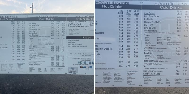 HoCo Express Menu