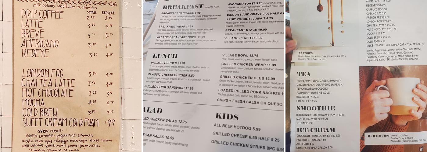 Village Cafe + Creamery Menu