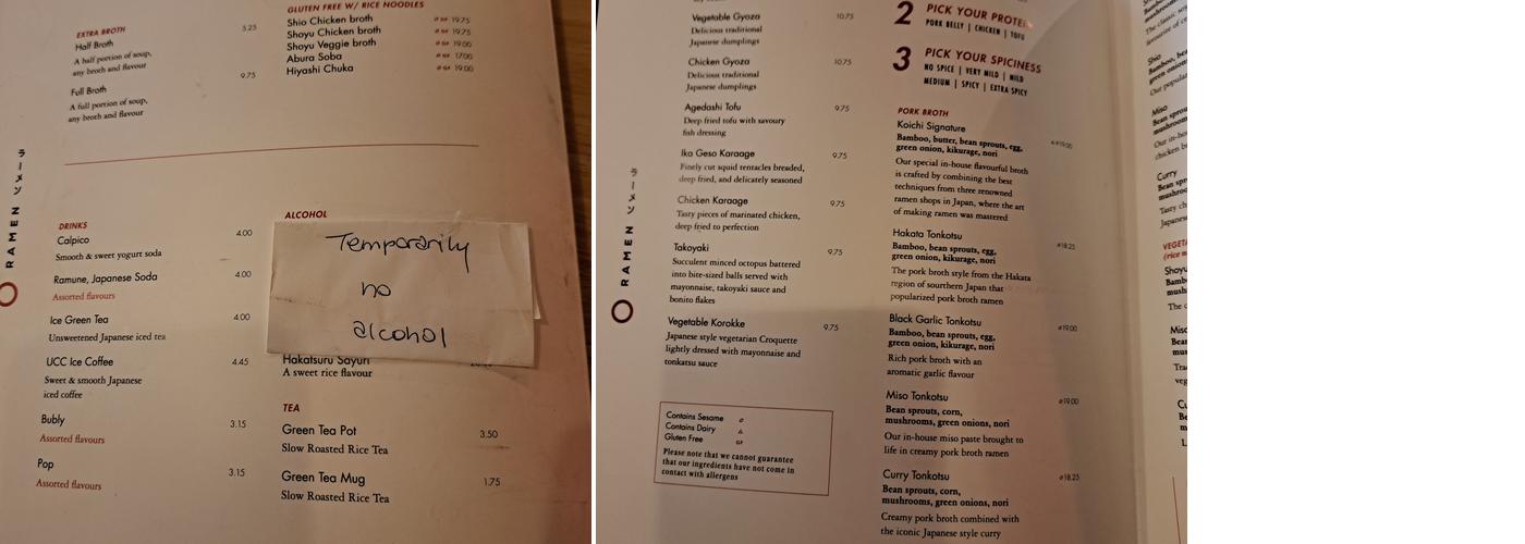 Koichi Ramen Westboro Menu