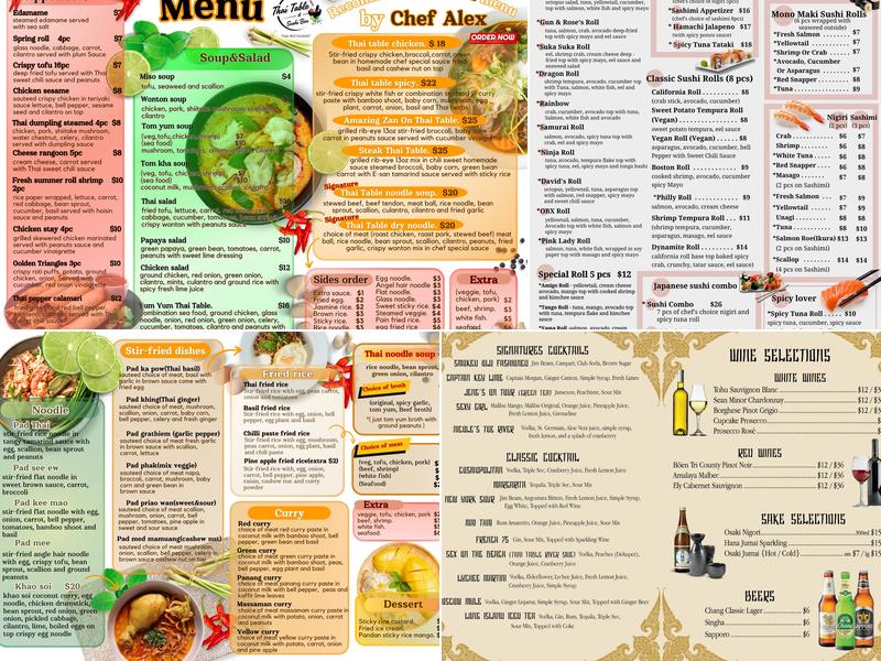 Thai Table & Sushi Bar Menu